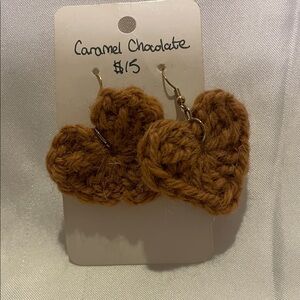 NWT Crocheted Brown Heart Earrings